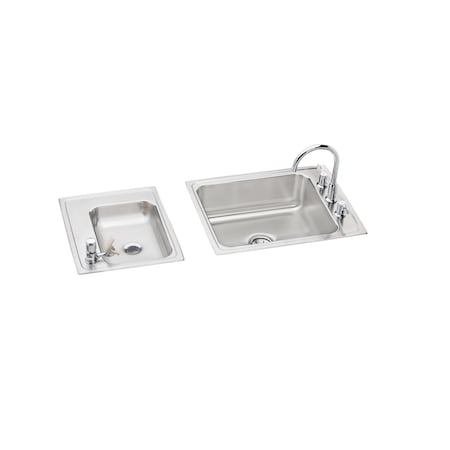 Lustertone Stainless Steel 41X19-1/2X6 Double Bowl Top Mount Classroom Ada Sink + Faucet/Bubbler Kit
